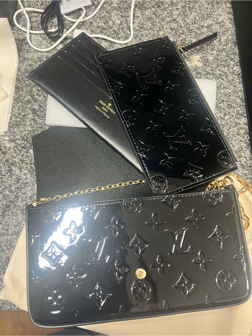 Monogram Black Patent Leather Chain Wristlet